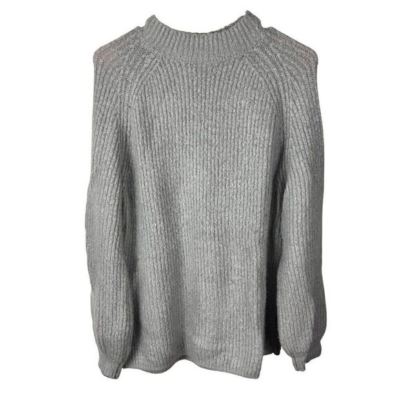 GUESS Mockneck Ultra-Soft Grey Ribbed Sweater Sz M EUC Lt Grey Long Sleeves - Picture 1 of 10